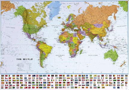 World Wall Map with Flags,Medium Political (paper) 2023 edi