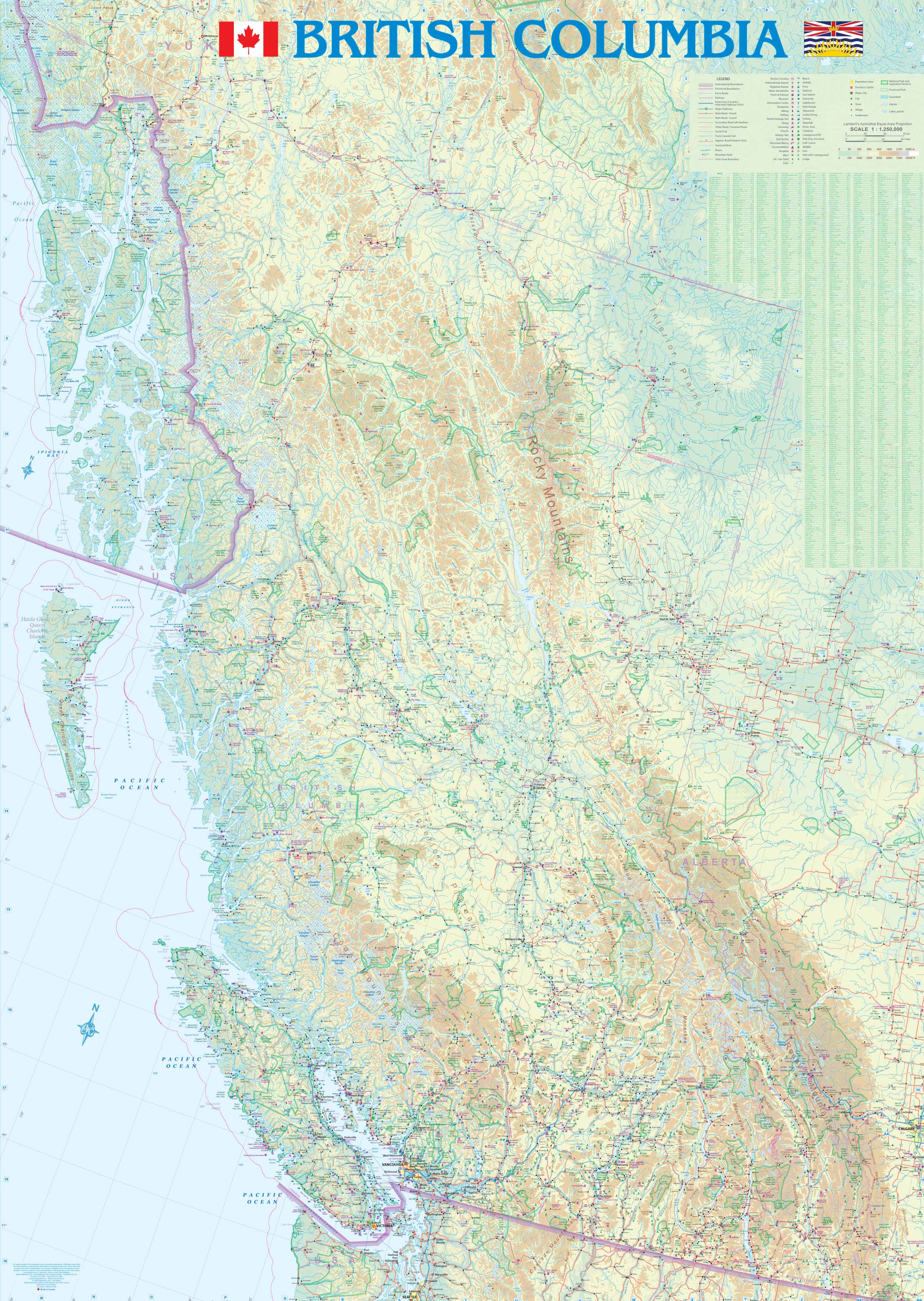 1. British Columbia Wall Map 2nd Ed. 2019 1:1.25M Laminated