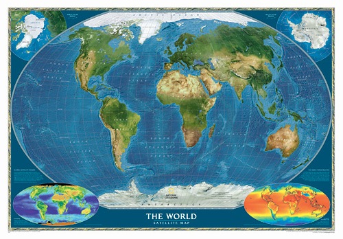 World Satellite map Tube Natg 34x44"