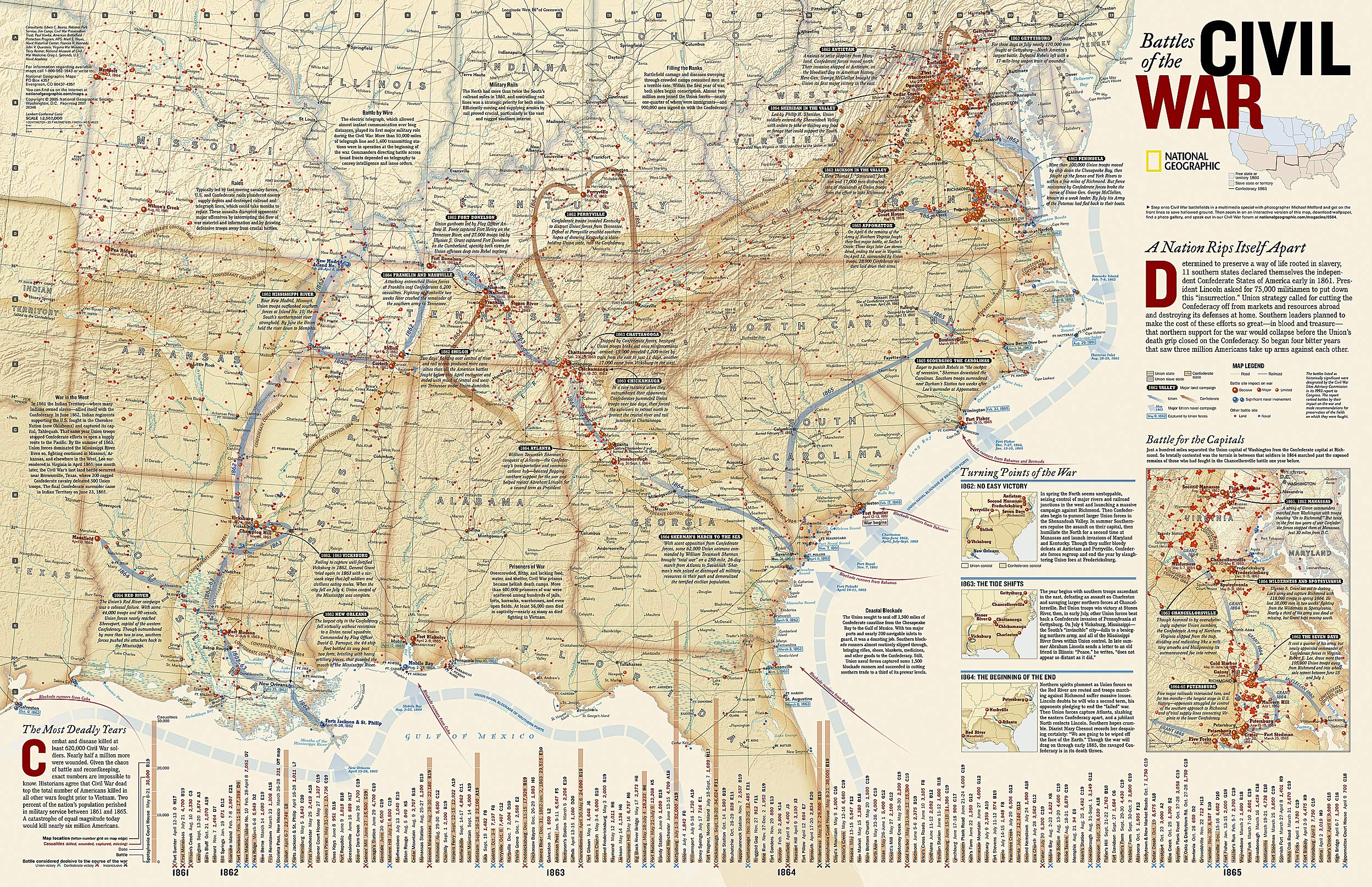 Battles of the Civil War Wall Map - NG