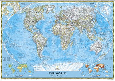 World Classic Political Wall Map 78"X48", (paper)