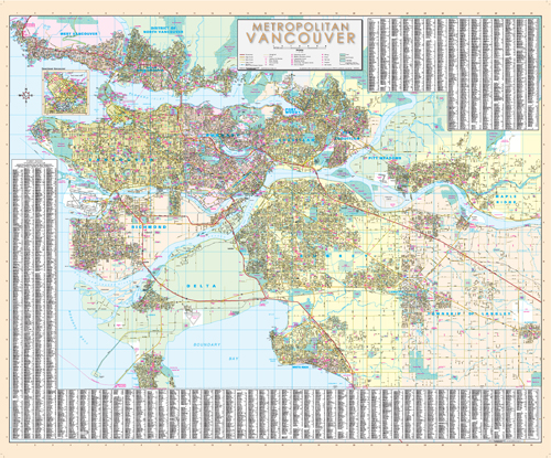 Metro Vancouver wall map 1:47000 - 43"x52" (Laminated)