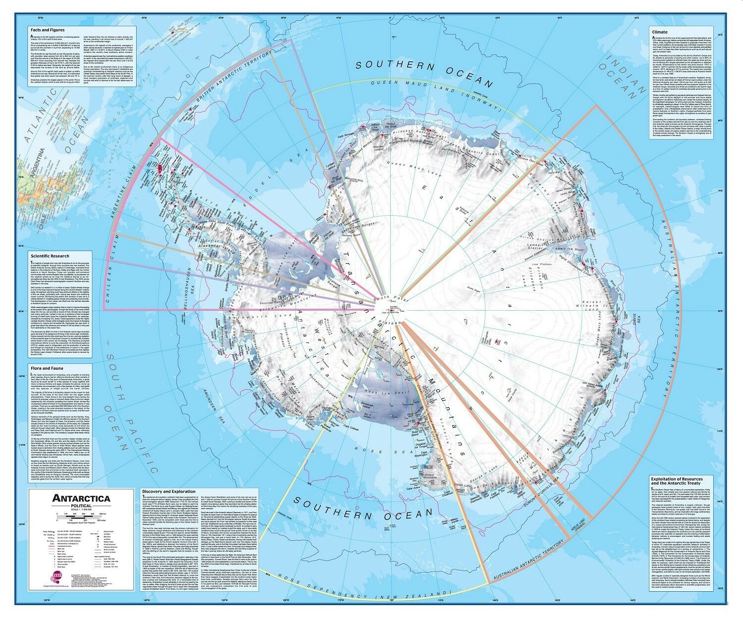 Antarctica 1:7M Wall Map 47"x39" MapInternational