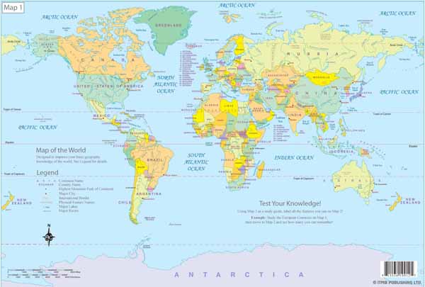 0. World Educational Map set Laminated 13x8 Inches
